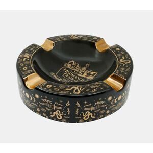 Mystique Large Black Gold Ceramic Cigar Ashtray 4 Cigars Indoor Outdoor Ashtrays